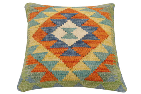 handmade Traditional Pillow Rust Blue Hand-Woven SQUARE 100% WOOL Hand woven turkish pillow2 x 2