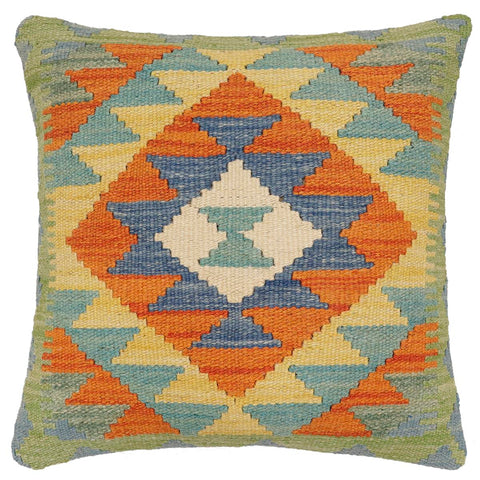 handmade Traditional Pillow Rust Blue Hand-Woven SQUARE 100% WOOL Hand woven turkish pillow2 x 2