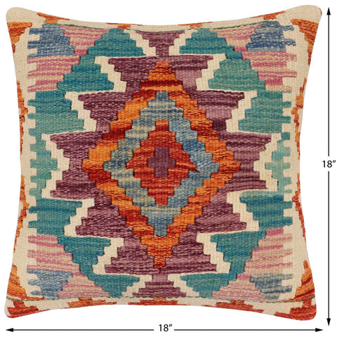 handmade Traditional Pillow Rust Blue Hand-Woven SQUARE 100% WOOL Hand woven turkish pillow2 x 2