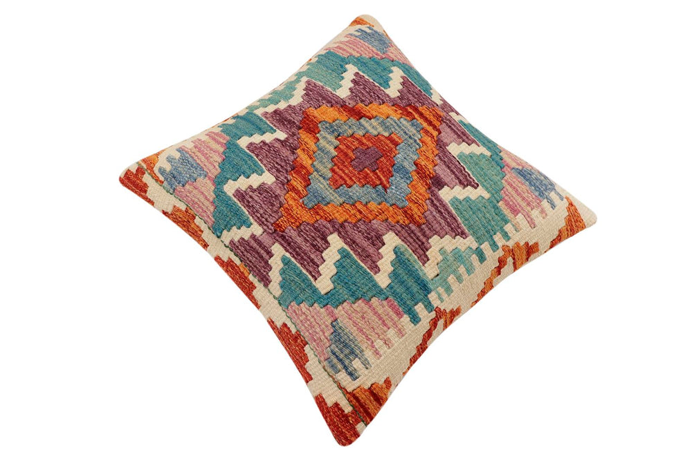 handmade Traditional Pillow Rust Blue Hand-Woven SQUARE 100% WOOL Hand woven turkish pillow2' x 2'