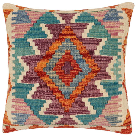 handmade Traditional Pillow Rust Blue Hand-Woven SQUARE 100% WOOL Hand woven turkish pillow2 x 2