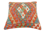 handmade Traditional Pillow Rust Blue Hand-Woven SQUARE 100% WOOL  Hand woven turkish pillow  2 x 2