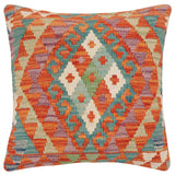 handmade Traditional Pillow Rust Blue Hand-Woven SQUARE 100% WOOL  Hand woven turkish pillow  2 x 2