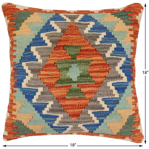 handmade Traditional Pillow Rust Blue Hand-Woven SQUARE 100% WOOL Hand woven turkish pillow2 x 2