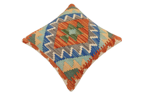handmade Traditional Pillow Rust Blue Hand-Woven SQUARE 100% WOOL Hand woven turkish pillow2 x 2