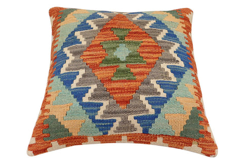 handmade Traditional Pillow Rust Blue Hand-Woven SQUARE 100% WOOL Hand woven turkish pillow2 x 2