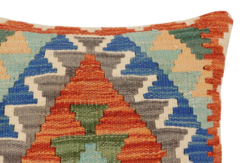 handmade Traditional Pillow Rust Blue Hand-Woven SQUARE 100% WOOL Hand woven turkish pillow2 x 2