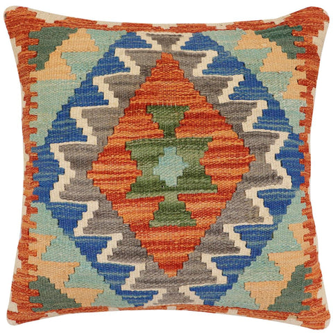 handmade Traditional Pillow Rust Blue Hand-Woven SQUARE 100% WOOL Hand woven turkish pillow2 x 2