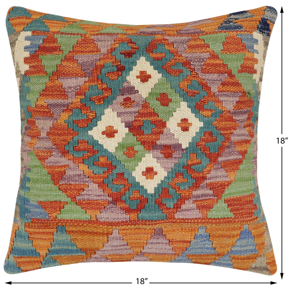 handmade Traditional Pillow Rust Blue Hand-Woven SQUARE 100% WOOL Hand woven turkish pillow2' x 2'