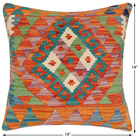 handmade Traditional Pillow Rust Blue Hand-Woven SQUARE 100% WOOL Hand woven turkish pillow2 x 2
