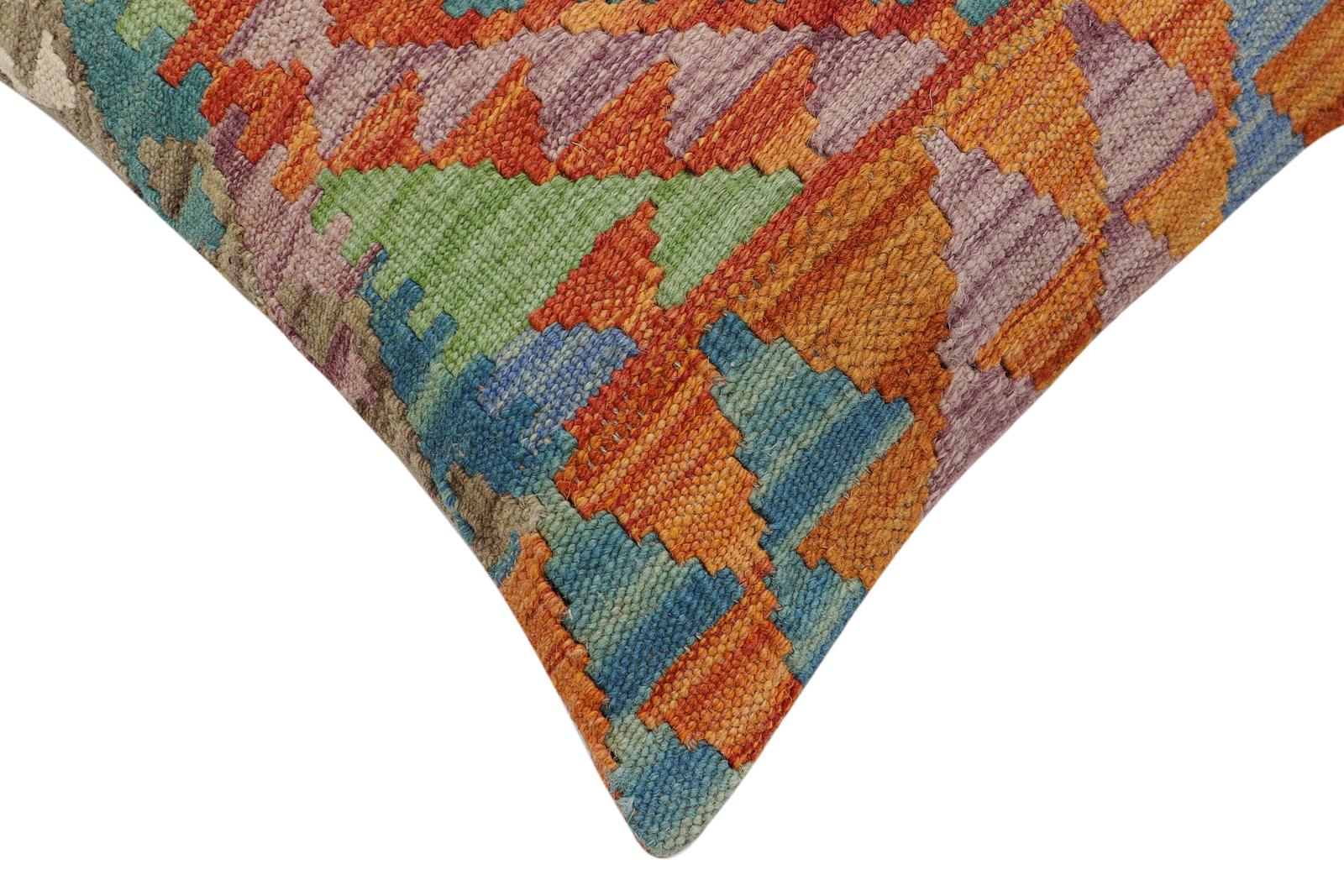 handmade Traditional Pillow Rust Blue Hand-Woven SQUARE 100% WOOL Hand woven turkish pillow2' x 2'