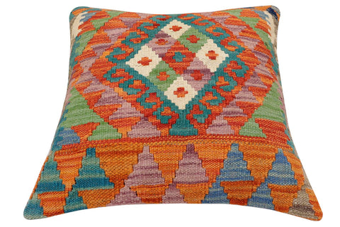 handmade Traditional Pillow Rust Blue Hand-Woven SQUARE 100% WOOL Hand woven turkish pillow2 x 2