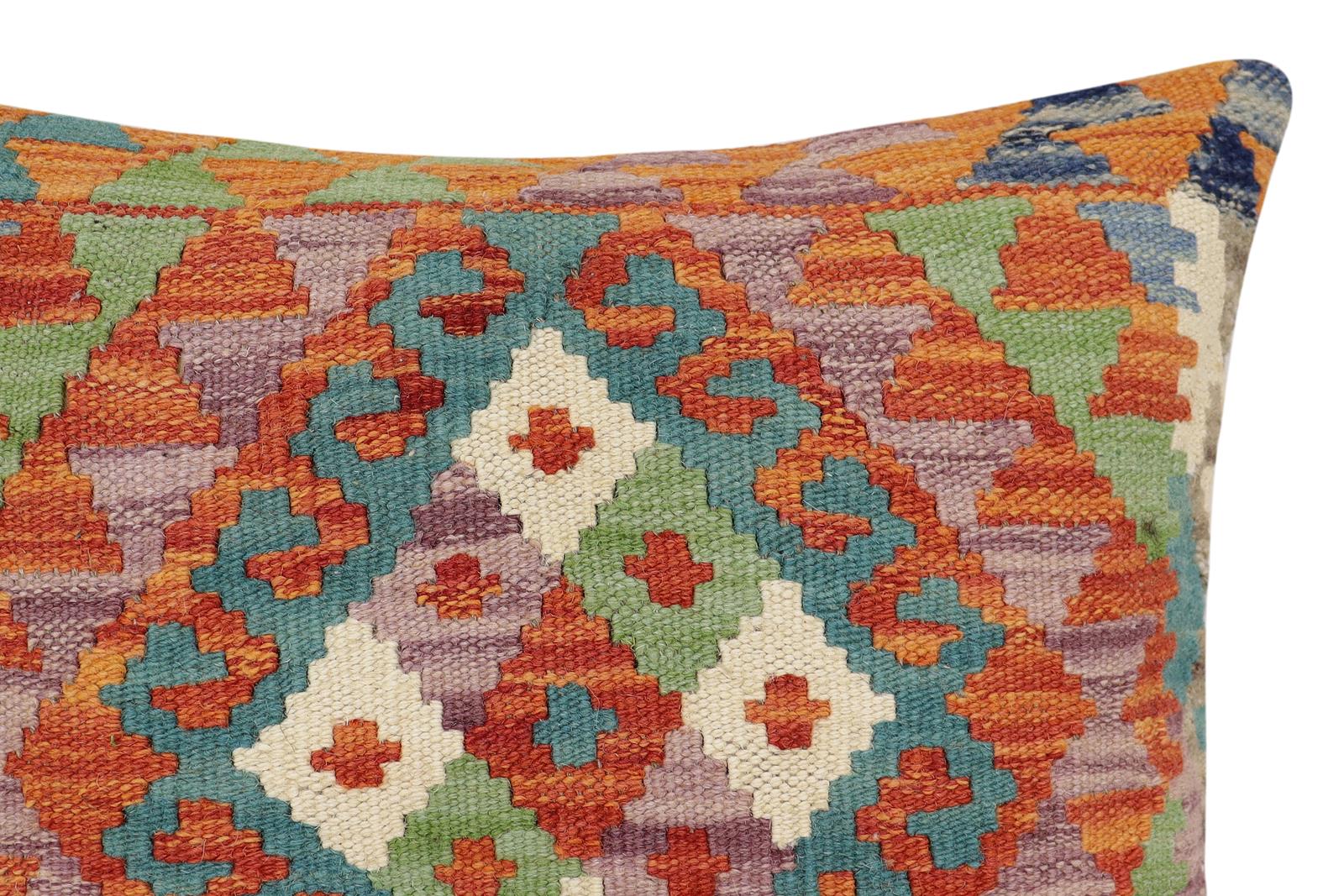 handmade Traditional Pillow Rust Blue Hand-Woven SQUARE 100% WOOL Hand woven turkish pillow2' x 2'