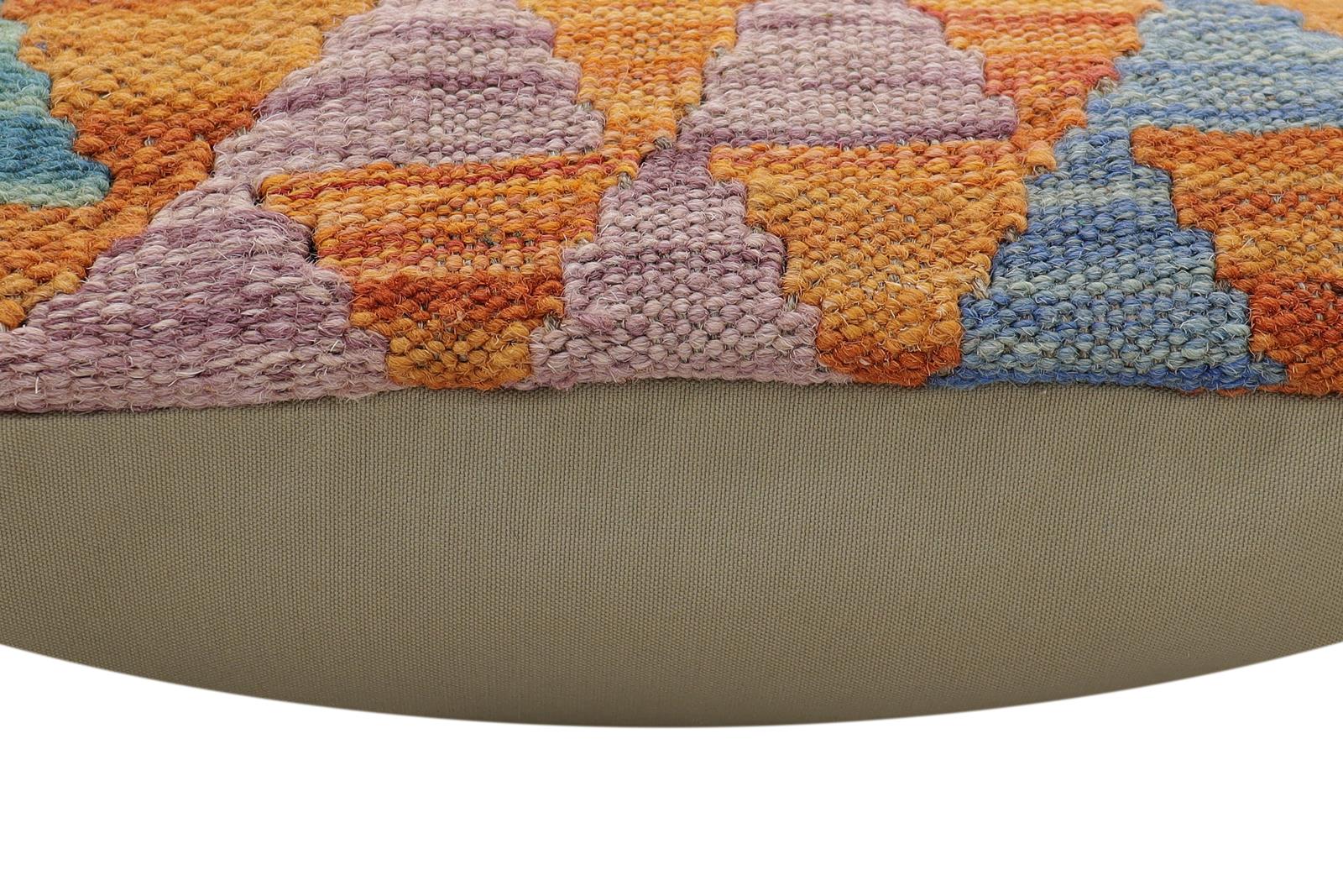 handmade Traditional Pillow Rust Blue Hand-Woven SQUARE 100% WOOL Hand woven turkish pillow2' x 2'