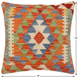 handmade Traditional Pillow Rust Blue Hand-Woven SQUARE 100% WOOL Hand woven turkish pillow2' x 2'