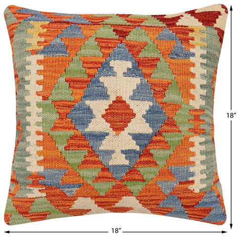 handmade Traditional Pillow Rust Blue Hand-Woven SQUARE 100% WOOL Hand woven turkish pillow2 x 2