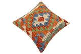 handmade Traditional Pillow Rust Blue Hand-Woven SQUARE 100% WOOL Hand woven turkish pillow2' x 2'