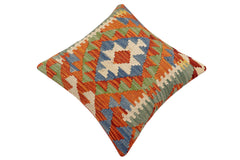 handmade Traditional Pillow Rust Blue Hand-Woven SQUARE 100% WOOL Hand woven turkish pillow2' x 2'