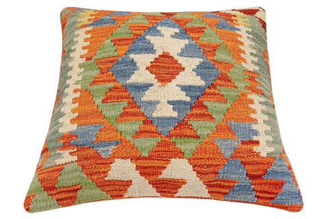 handmade Traditional Pillow Rust Blue Hand-Woven SQUARE 100% WOOL Hand woven turkish pillow2 x 2