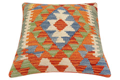 handmade Traditional Pillow Rust Blue Hand-Woven SQUARE 100% WOOL Hand woven turkish pillow2' x 2'