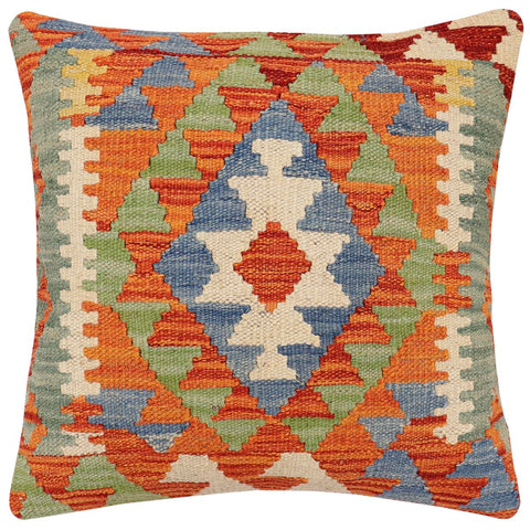 handmade Traditional Pillow Rust Blue Hand-Woven SQUARE 100% WOOL Hand woven turkish pillow2 x 2