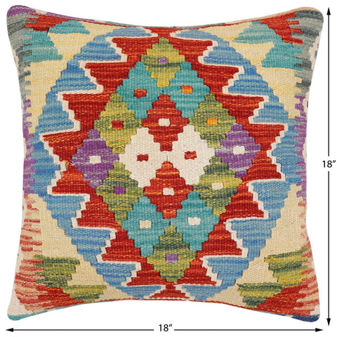 handmade Traditional Pillow Rust Blue Hand-Woven SQUARE 100% WOOL Hand woven turkish pillow2 x 2