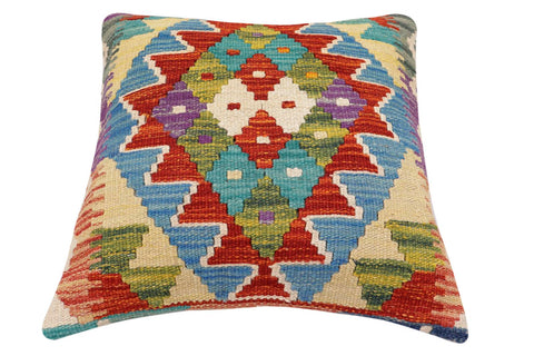 handmade Traditional Pillow Rust Blue Hand-Woven SQUARE 100% WOOL Hand woven turkish pillow2 x 2