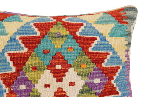handmade Traditional Pillow Rust Blue Hand-Woven SQUARE 100% WOOL Hand woven turkish pillow2 x 2