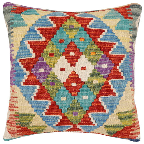 handmade Traditional Pillow Rust Blue Hand-Woven SQUARE 100% WOOL Hand woven turkish pillow2 x 2