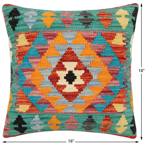 handmade Traditional Pillow Rust Blue Hand-Woven SQUARE 100% WOOL Hand woven turkish pillow2 x 2