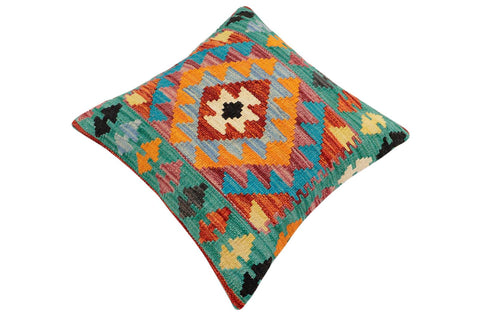 handmade Traditional Pillow Rust Blue Hand-Woven SQUARE 100% WOOL Hand woven turkish pillow2 x 2