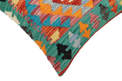 handmade Traditional Pillow Rust Blue Hand-Woven SQUARE 100% WOOL Hand woven turkish pillow2' x 2'