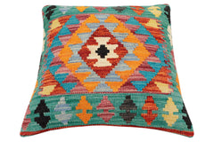 handmade Traditional Pillow Rust Blue Hand-Woven SQUARE 100% WOOL Hand woven turkish pillow2' x 2'