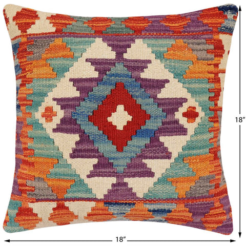 handmade Traditional Pillow Rust Blue Hand-Woven SQUARE 100% WOOL Hand woven turkish pillow2 x 2