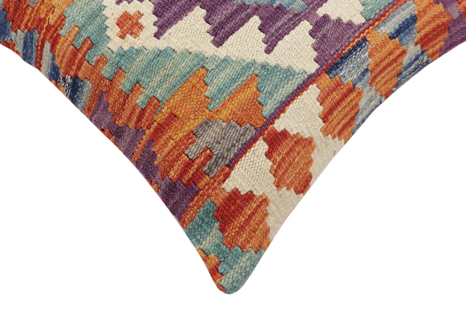 handmade Traditional Pillow Rust Blue Hand-Woven SQUARE 100% WOOL Hand woven turkish pillow2' x 2'