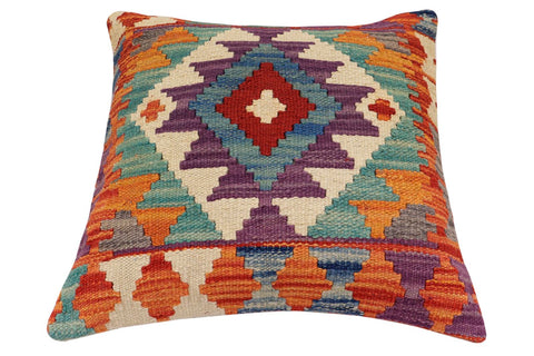 handmade Traditional Pillow Rust Blue Hand-Woven SQUARE 100% WOOL Hand woven turkish pillow2 x 2