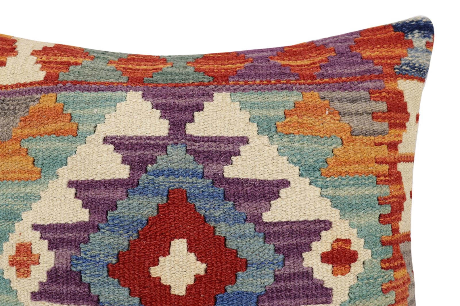 handmade Traditional Pillow Rust Blue Hand-Woven SQUARE 100% WOOL Hand woven turkish pillow2' x 2'