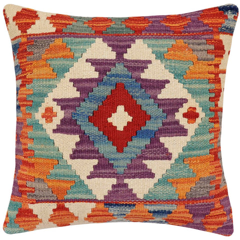 handmade Traditional Pillow Rust Blue Hand-Woven SQUARE 100% WOOL Hand woven turkish pillow2 x 2