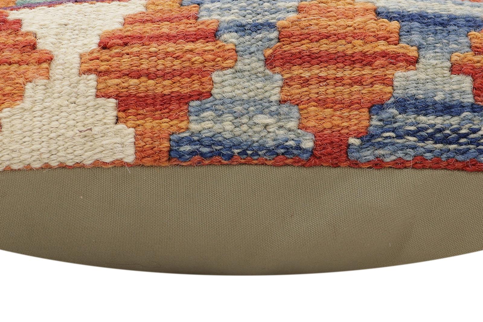 handmade Traditional Pillow Rust Blue Hand-Woven SQUARE 100% WOOL Hand woven turkish pillow2' x 2'