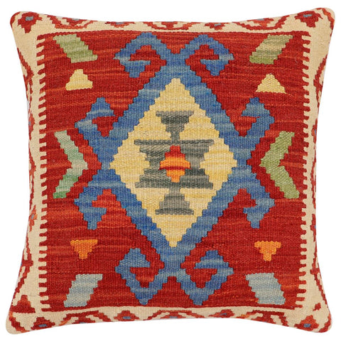 handmade Traditional Pillow Rust Blue Hand-Woven SQUARE 100% WOOL Hand woven turkish pillow2 x 2