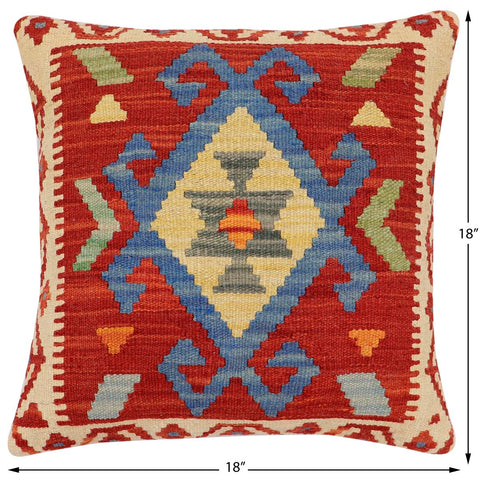 handmade Traditional Pillow Rust Blue Hand-Woven SQUARE 100% WOOL Hand woven turkish pillow2 x 2
