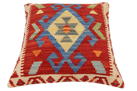 handmade Traditional Pillow Rust Blue Hand-Woven SQUARE 100% WOOL Hand woven turkish pillow2 x 2