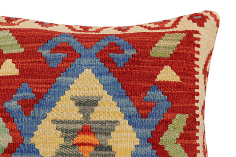handmade Traditional Pillow Rust Blue Hand-Woven SQUARE 100% WOOL Hand woven turkish pillow2 x 2