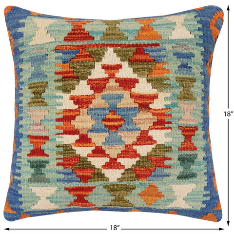 handmade Traditional Pillow Rust Blue Hand-Woven SQUARE 100% WOOL Hand woven turkish pillow2 x 2