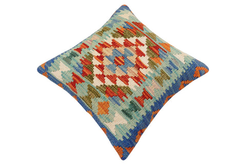 handmade Traditional Pillow Rust Blue Hand-Woven SQUARE 100% WOOL Hand woven turkish pillow2 x 2