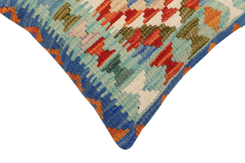 handmade Traditional Pillow Rust Blue Hand-Woven SQUARE 100% WOOL Hand woven turkish pillow2 x 2