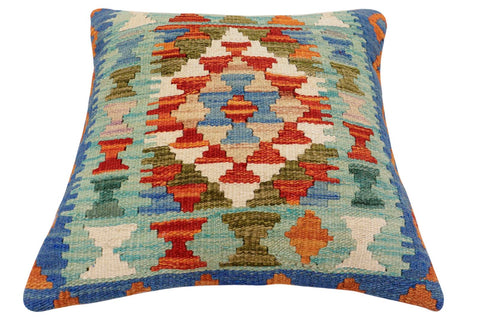 handmade Traditional Pillow Rust Blue Hand-Woven SQUARE 100% WOOL Hand woven turkish pillow2 x 2