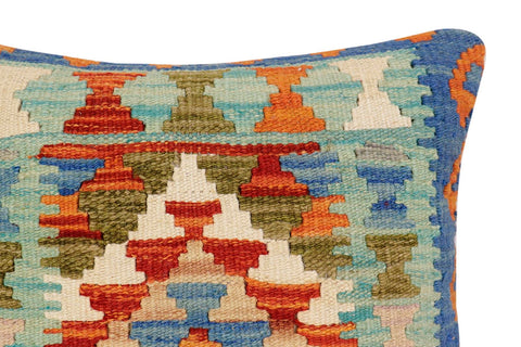handmade Traditional Pillow Rust Blue Hand-Woven SQUARE 100% WOOL Hand woven turkish pillow2 x 2