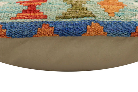 handmade Traditional Pillow Rust Blue Hand-Woven SQUARE 100% WOOL Hand woven turkish pillow2 x 2