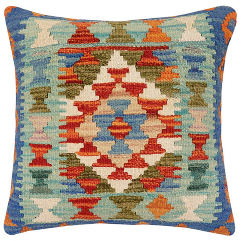 handmade Traditional Pillow Rust Blue Hand-Woven SQUARE 100% WOOL Hand woven turkish pillow2 x 2